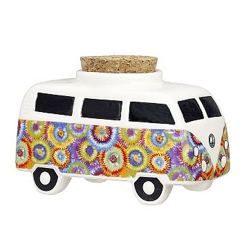 VINTAGE BUS STASH JAR – COLORFUL FLOWER BURST DESIGN