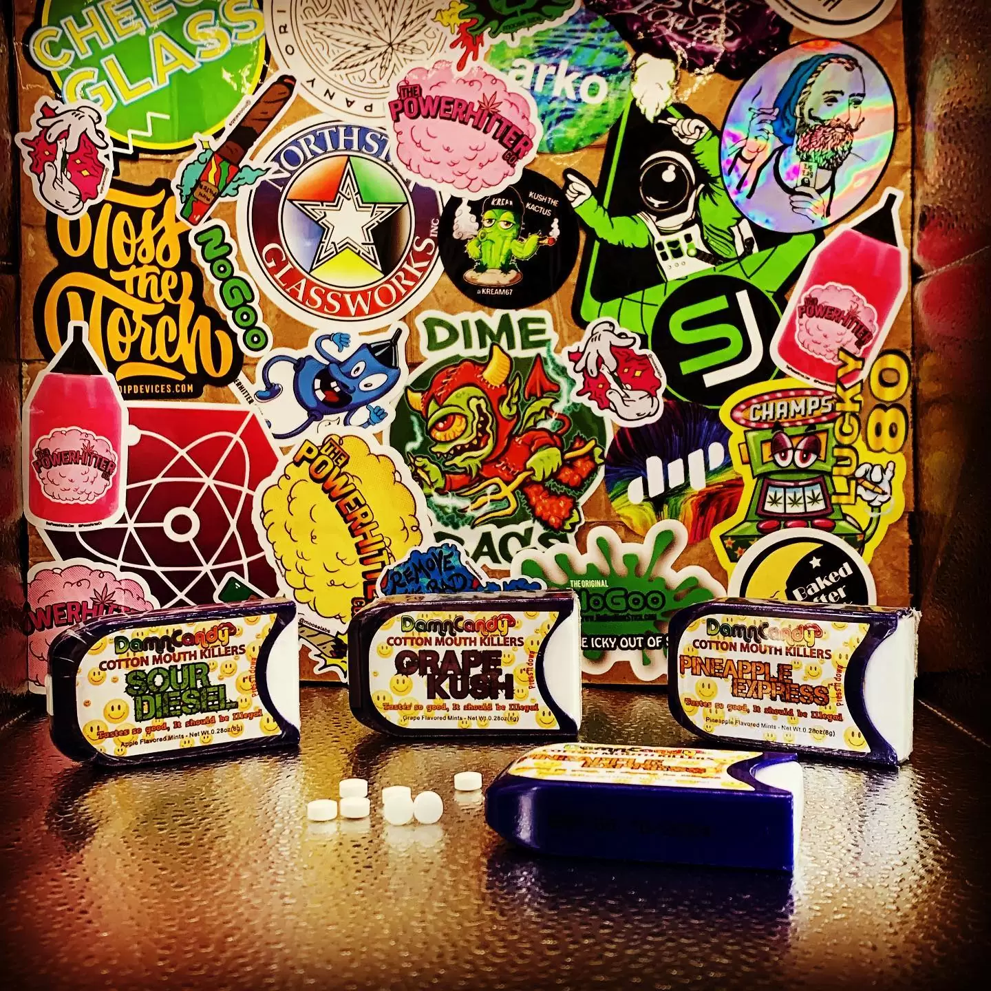 A colorful display of stickers and candy inside Super Groovy’s